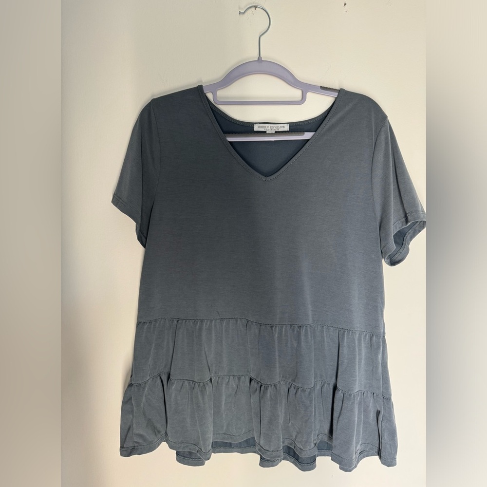 Grey V-neck baby doll top